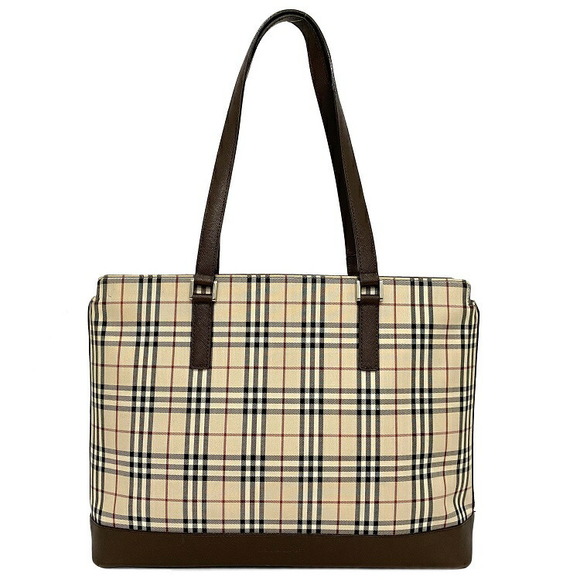 Burberry Tote Brown Beige Plaid Glen check document zipper Bag - Picture 1 of 9